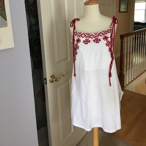 ASOS. White dress red embroidered dress. Size 8